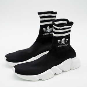 size 37 EU / 7 US Balenciaga Adidas Speed High-Top Sneakers Black White